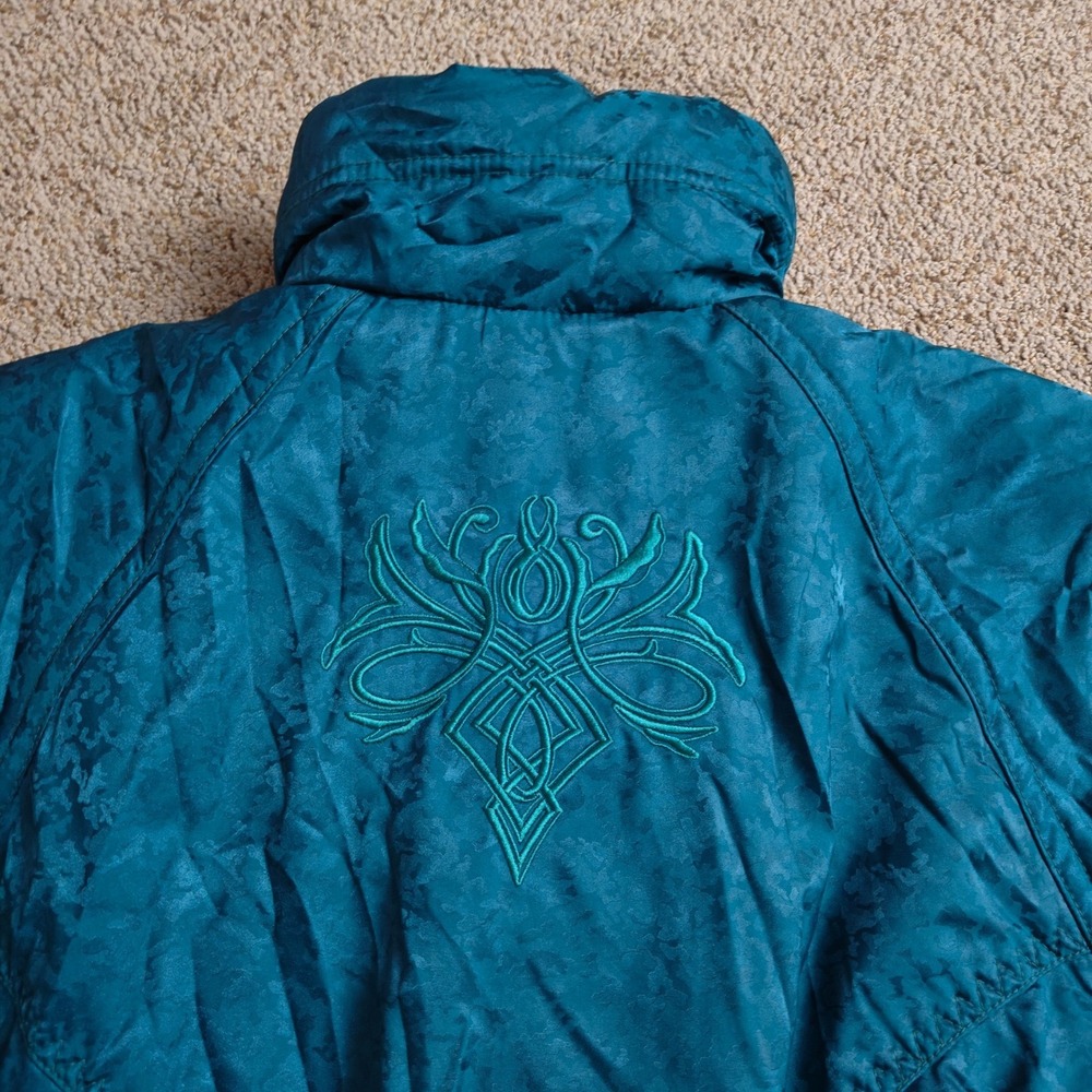 Vintage Descente‎ Teal Floral Ski Jacket Women's Size 10 Winter Warm Coat - Picture 5 of 16